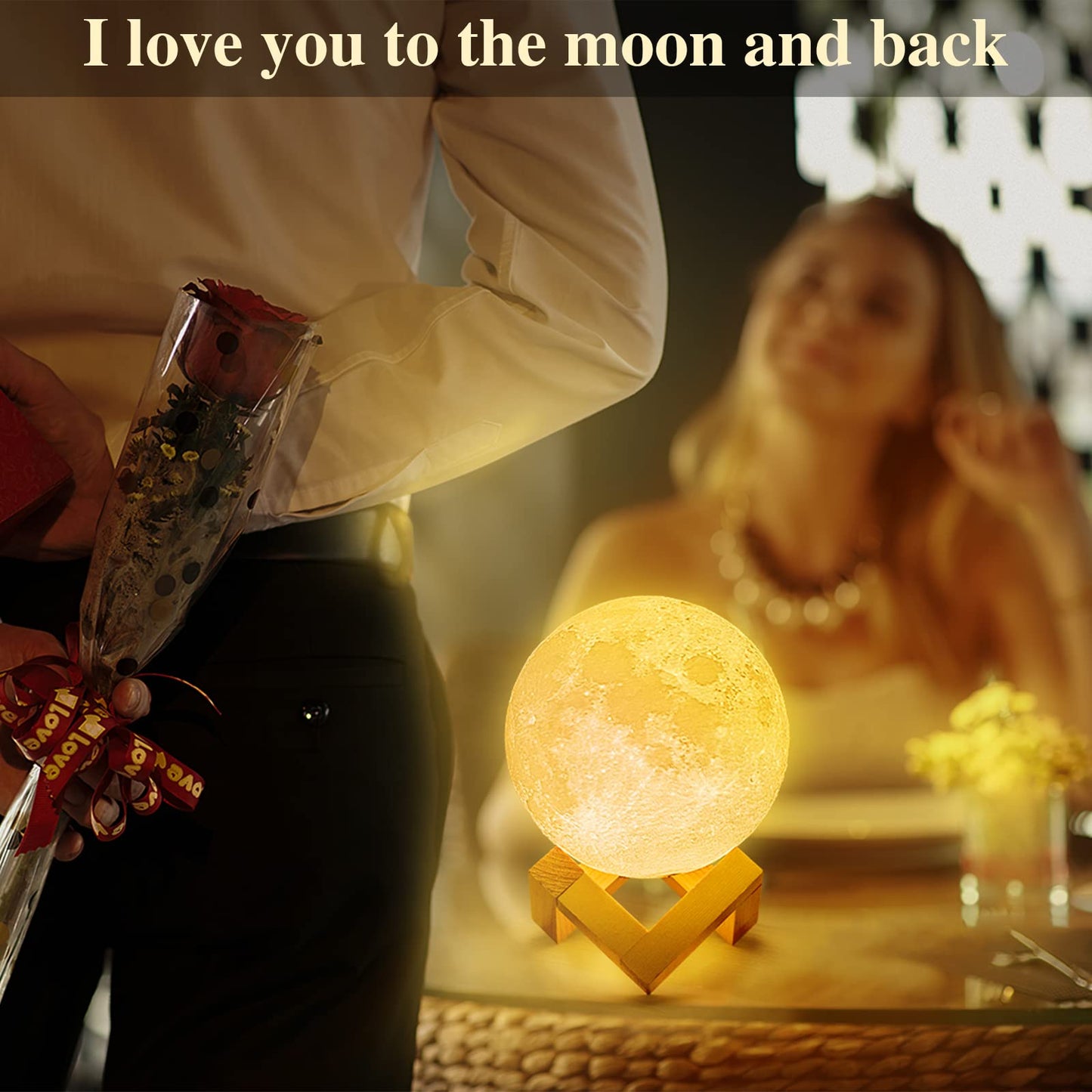 Balkwan Moon Lamp 5.9 inches 3D Printing Dimmable Touch Control Warm Light Rechargeable Home Decor Model Balkwan-059