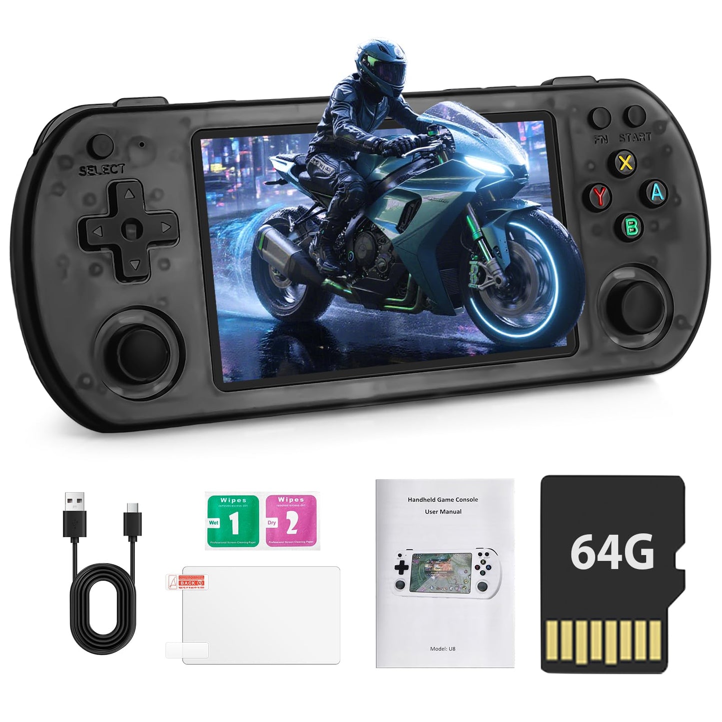 Forlarme U8 Retro Handheld Game Console - Over 15000 Classic Games, 4.0 - Inch IPS Screen, Over 20 Emulators, 64G Dual TF Card Support, Rechargeable Portable Pocket Game Console Black