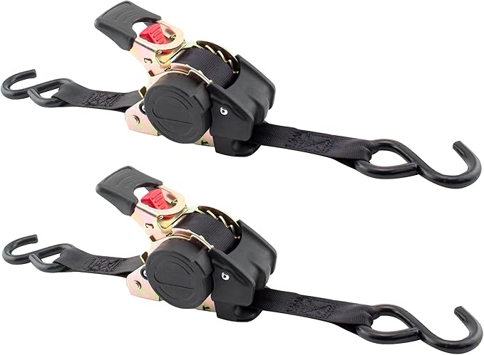 Erickson Pro Series 1in x 10ft Black Retractable Ratcheting Tie-Down Straps, Heavy-Duty Secure Hold, 1500 lb Load Capacit...