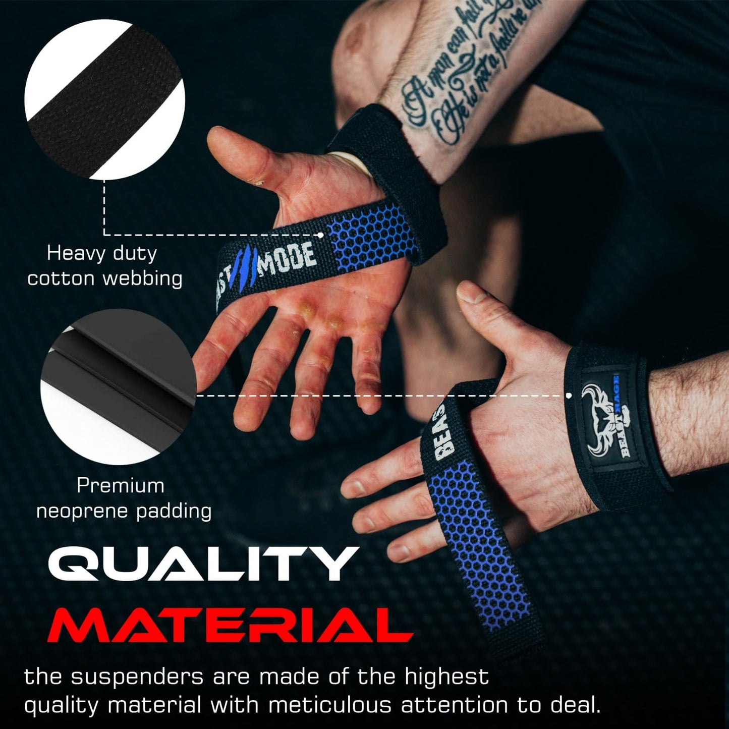 BEAST RAGE Lifting Wrist Straps for Weightlifting, Straps Gym Grip Power Workouts Lifting Straps Padded Cotton Men Women Wrap Lift, Deadlift Bodybuilding Weight Lifting Exercise Straps (Blue Silicone)
