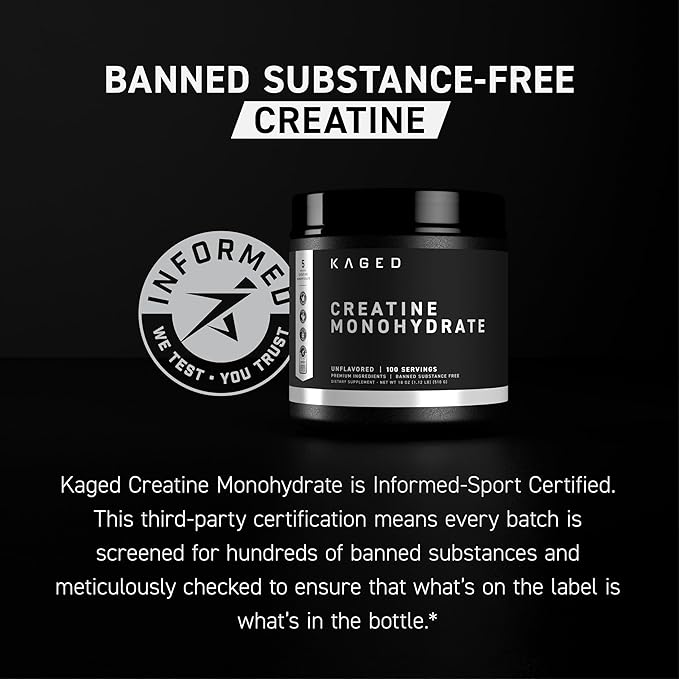 Kaged Creatine Monohydrate Micronized Powder, 100 Servings, Unflavored, Muscle Recovery and Growth Supplement for Men & Women, Vegan, Easily Digestible, Gluten Free, Keto Friendly