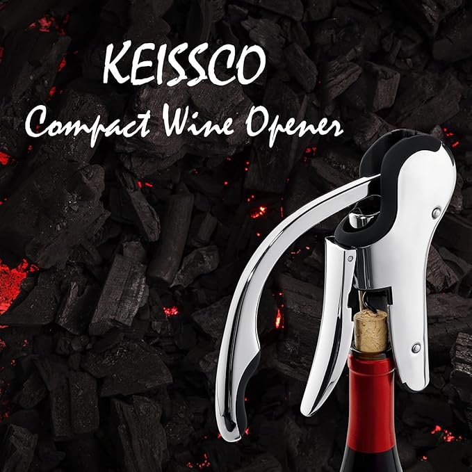 Stainless Steel Wine Opener Set - Compact Vertical Corkscrew Wine Bottle Opener Gift Set with Foil Cutter, Aerator Pourer, Vacuum Pump and 2 Wine Stoppers, Wine Gift Set for Home Party Bar