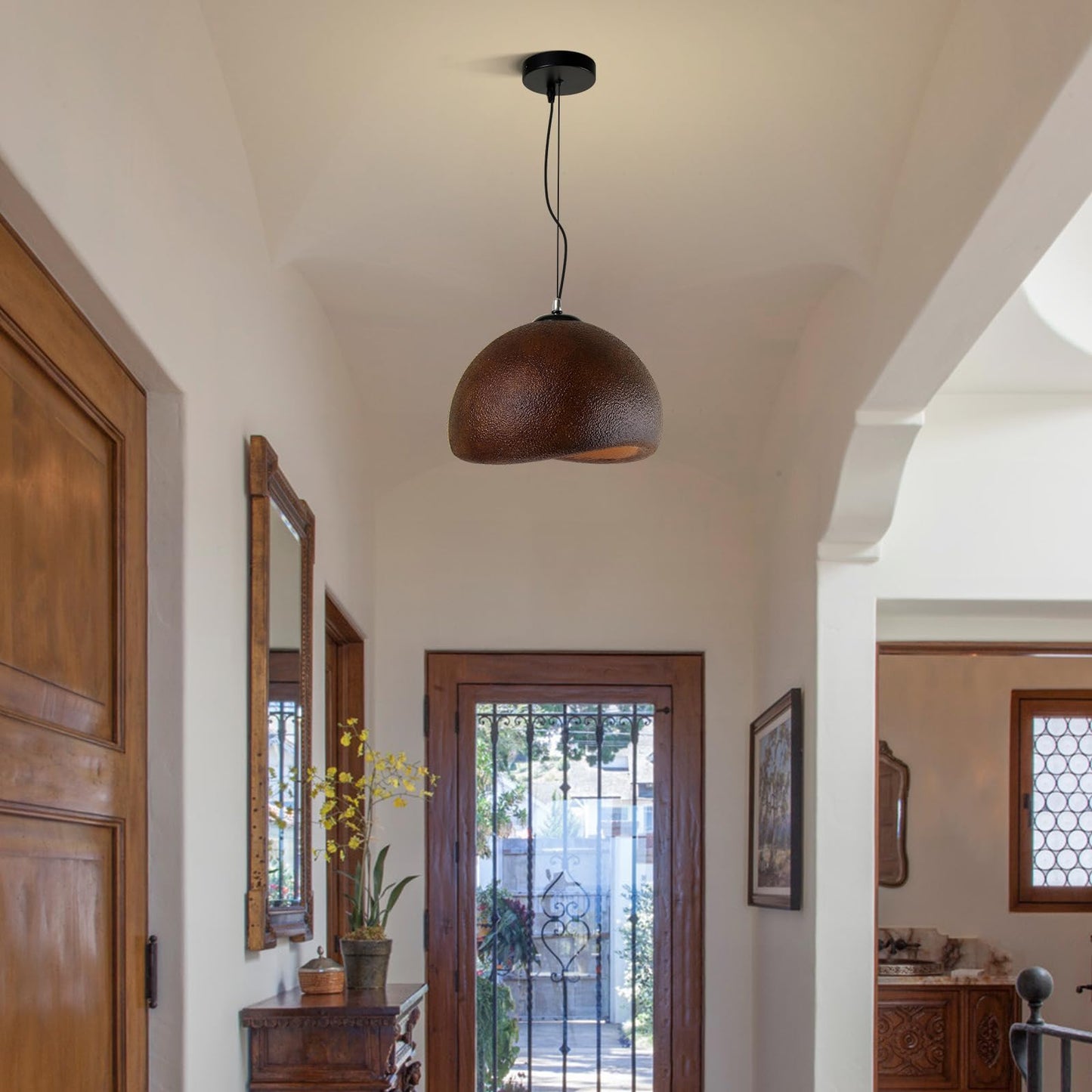 Jaymp 50Cm Wabi Sabi Pendant Light For Dining Room Kitchen Island Farmhouse Hanging Lamp E26 Base Japanese Style Bird Nest Shape Lighting Fixture (Dark Brown B Shape  50Cm/19.7In)
