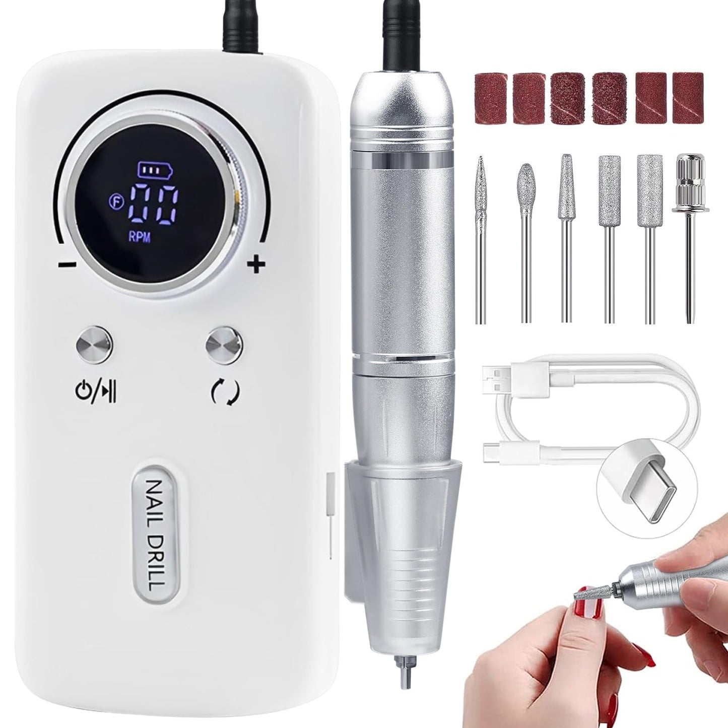 CozyZen Cordless Electric Nail Drill, 45000 RPM Rechargeable Diamond E-File, Portable & Low Noise for Acrylic/Gel Nails, Manicur