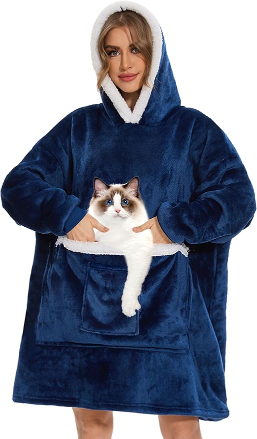 Bupekbee Wearable Blanket Hoodie with Giant Pocket, Soft Warm Sherpa Fleece Oversized Blanket Sweatshirt Gifts for Women Men