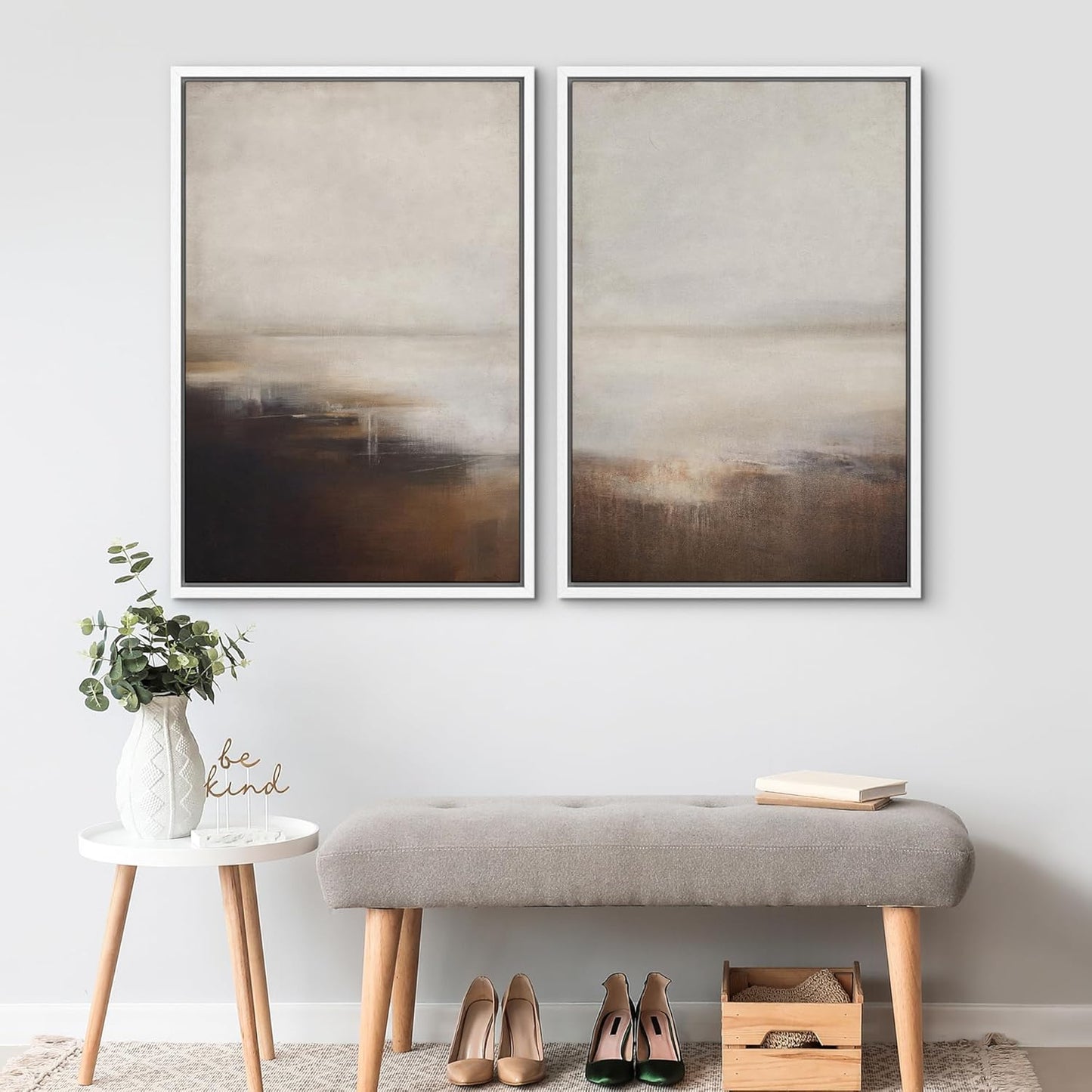 SIGNWIN Framed Canvas Print Wall Art Neutral Landscape Subtle Brown and Gray Tones Illustrations Modern Art Decorative Contemporary for Living Room, Bedroom, Office - 16"x24"x2 White