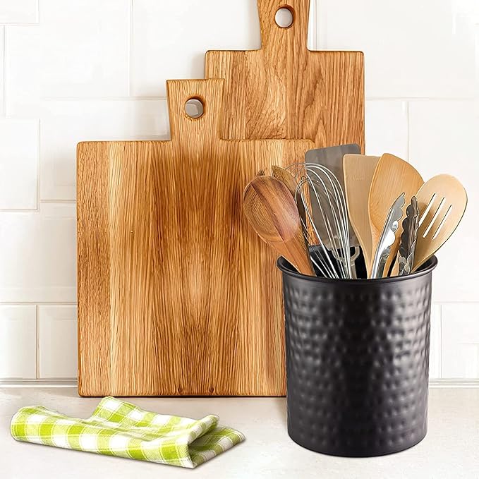 Monarch Abode Kitchen Utensil Holder – Hand Hammered Metal Black Utensil Holder, Decorative Utensil Crock for Kitchen Counter, Cooking Tool and Spatula Holder for Countertop, Caddy Organizer