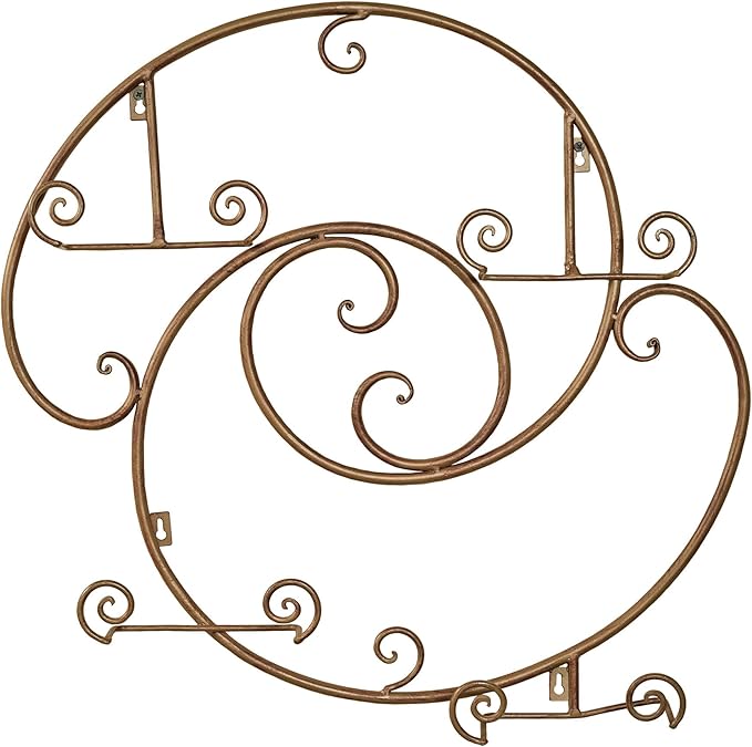 Laylla Wall-Mounted Plate Rack | Handpainted Satin Gold Durable Powdercoat | Handcrafted Metal Display with Swirling Scroll Accents | Holds 4 of Your Decorative 9 to 12 Inch Round or Square Plates