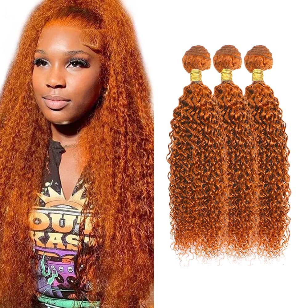 Lagalaga Bundles Human Hair 26 28 30 Inch Jerry Curly Wave Human Hair Bundles Orange Ginger 350 Bundles Unprocessed Brazilian Vi