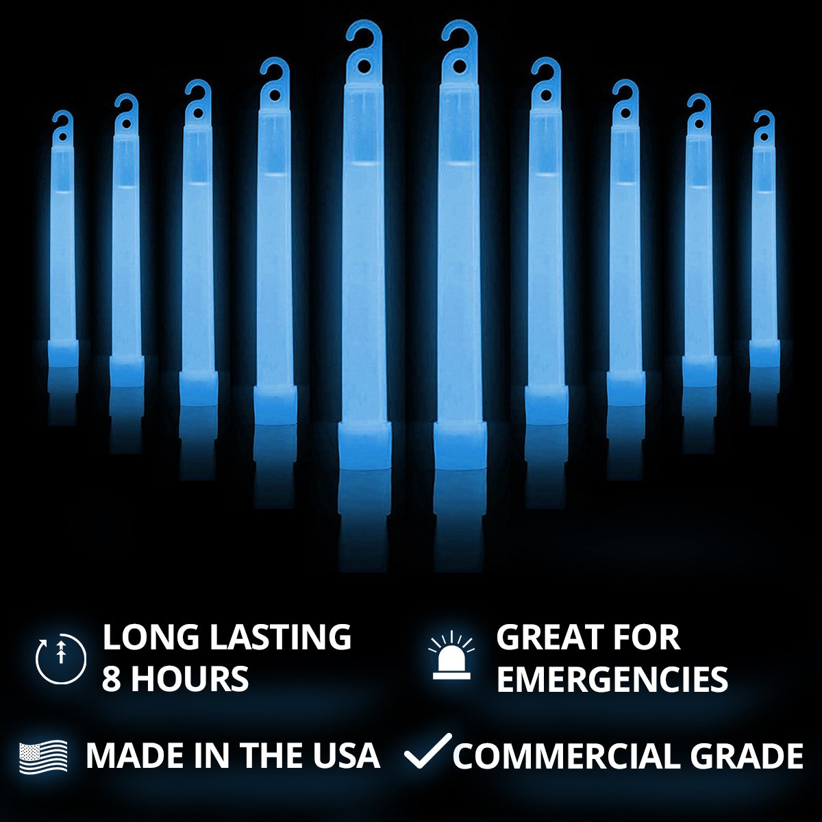 Cyalume Glow Sticks - enhanced Military Grade Lightstick, 6” Blue, 30 Pack, Plastic, 8 Hour Duration, Model 9-00733
