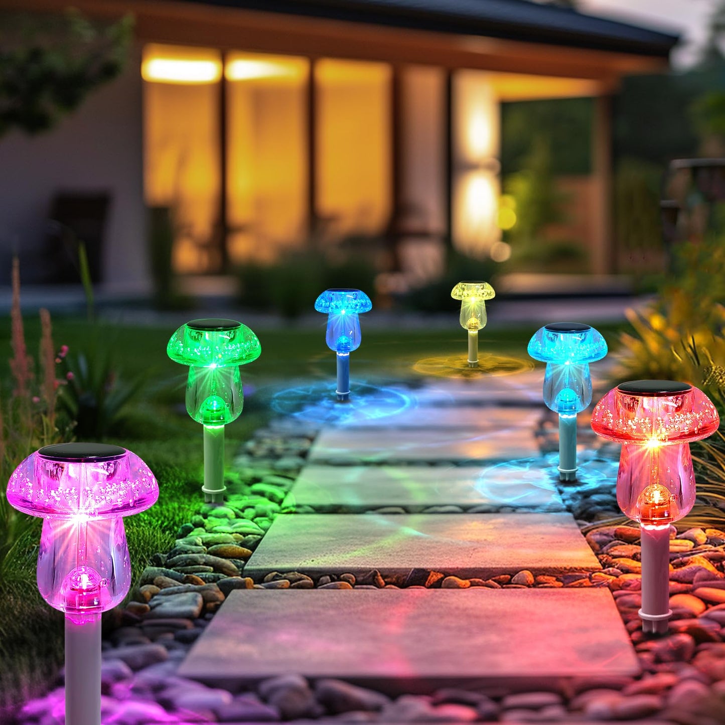 Benany Solar Lights Outdoor, 8 Pack Mushroom LED Lights, Waterproof, Color Changing, Model MU007