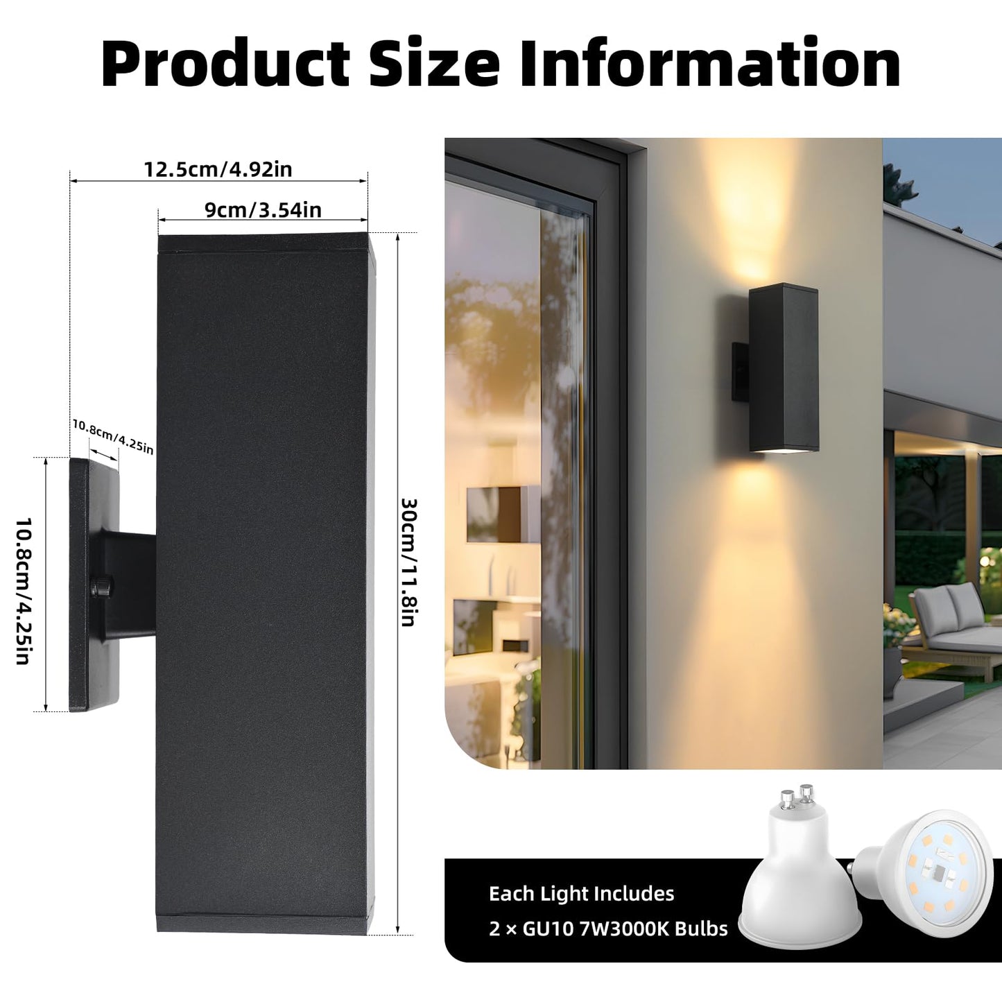 Tewei Led Square Up And Down Lights Outdoor Wall Lights  Matte Black Exterior Lighting Fixtures With 7W Led Bulbs  Modern Outdoor Sconce Lights For House  Garage  Porch  Doorway  2 Pack