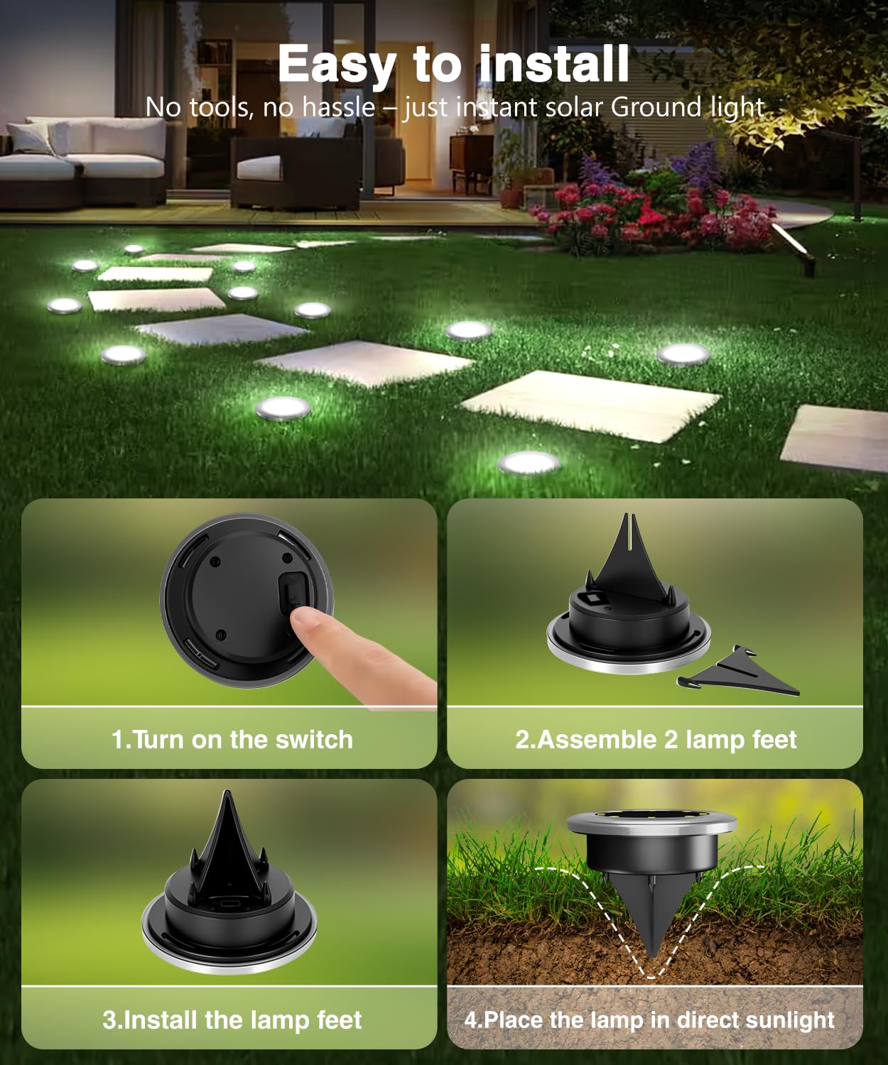 Szpower Mini Solar Ground Lights 12 Pack  Solar Lights Outdoor Waterproof  Solar Garden Lights Outdoor Landscape Lighting For Pathway Walkway Patio Yard Driveway  Cold White