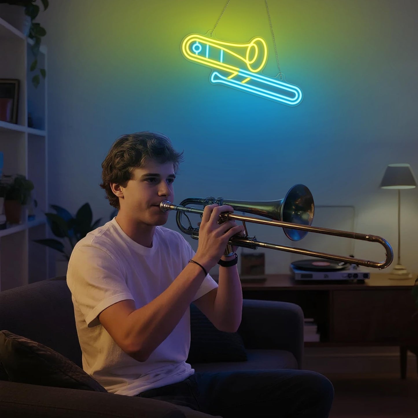 CoolGift Mart Trombone Neon Sign, Dimmable LED Trombone Room Decor Light With USB Powered, Decorations for Bedroom Living Room Club Music Studio, Gifts for Trombone Enthusiasts Music Lovers