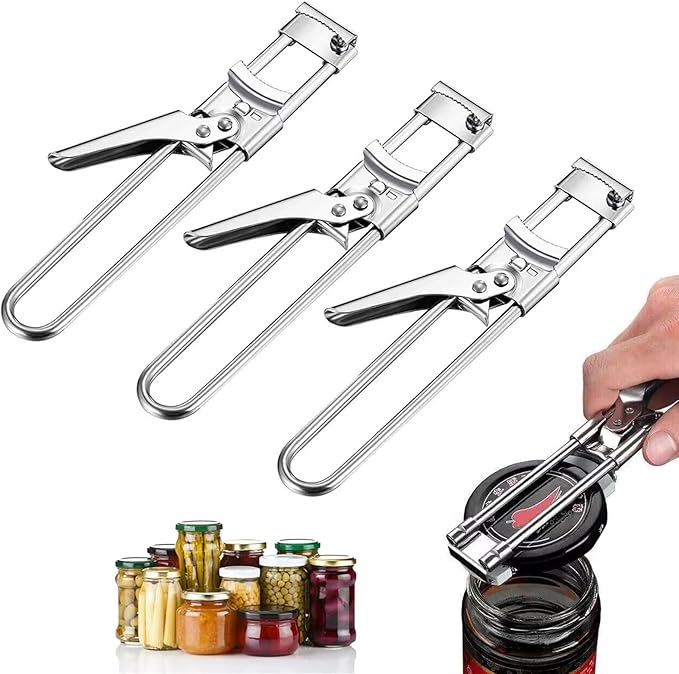 2026 Upgrade Adjustable Stainless Steel Jar Opener, New Jar Opener for Weak Hands, Multifunctional Lid Gripper & Bottle Opener with Handle, Easy-Open Kitchen Tool for Seniors and Kids (3 Pcs)