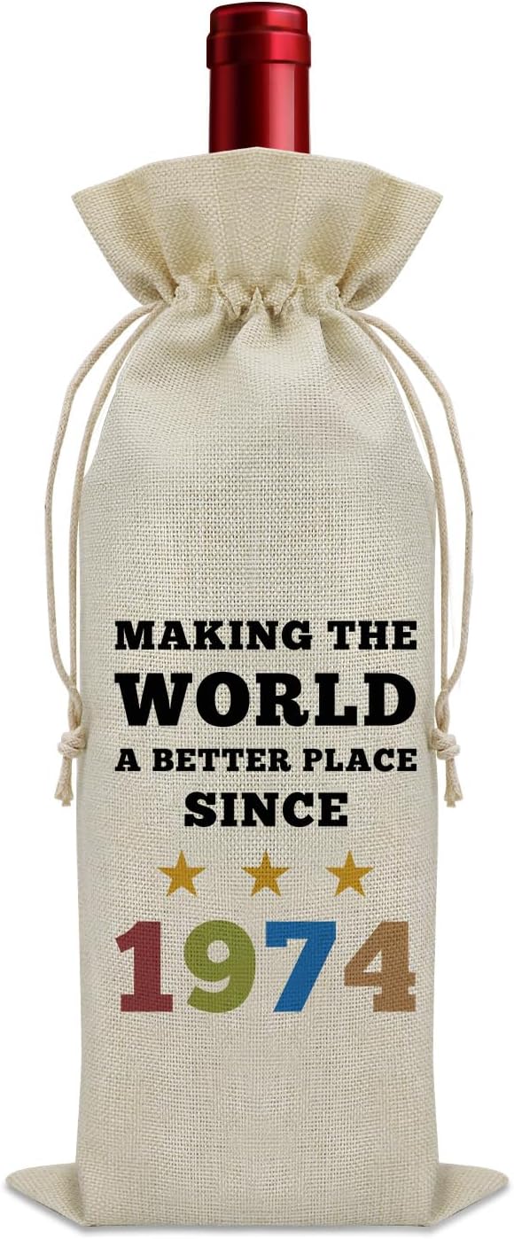 Sazuwu 1974 Birthday Gifts for Her Him Wine Bag Happy 50th Birthday Gifts for Women Men Wine Bottle Decoration Bag 50 Year Old Birthday Gifts for Grandpa Grandma Turning 50 Gifts Wine Accessory Gifts