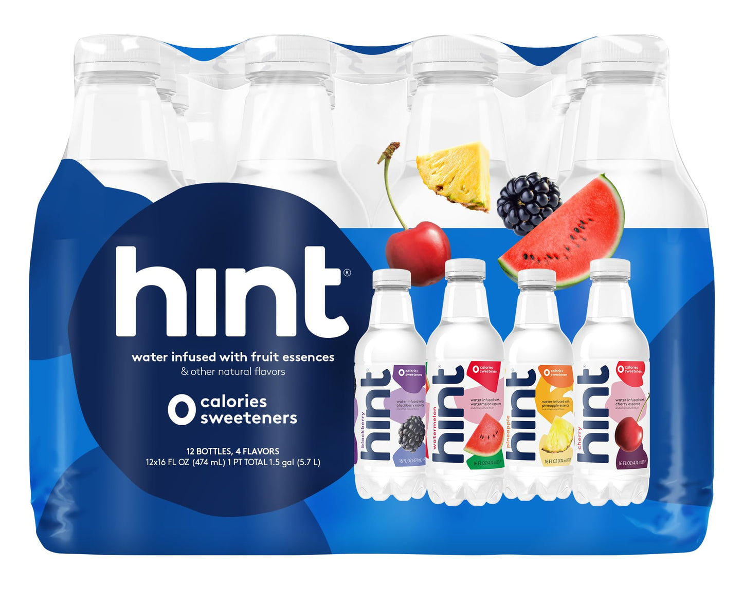 Hint Water Best Sellers Pack, 3 Bottles Each of: Watermelon, Blackberry, Cherry, and Pineapple, Zero Calories, Zero Sugar and Ze