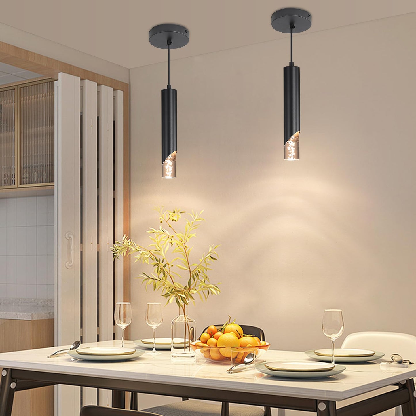 Minimalist Kitchen Island Pendant Lights  Black Modern Linear Hanging Light Fixture  Bubble Acrylic  Adjustable 2700K/4500K/6500K  Led Ceiling Lighting For Dining Room  Bedside  Bathroom  Bar