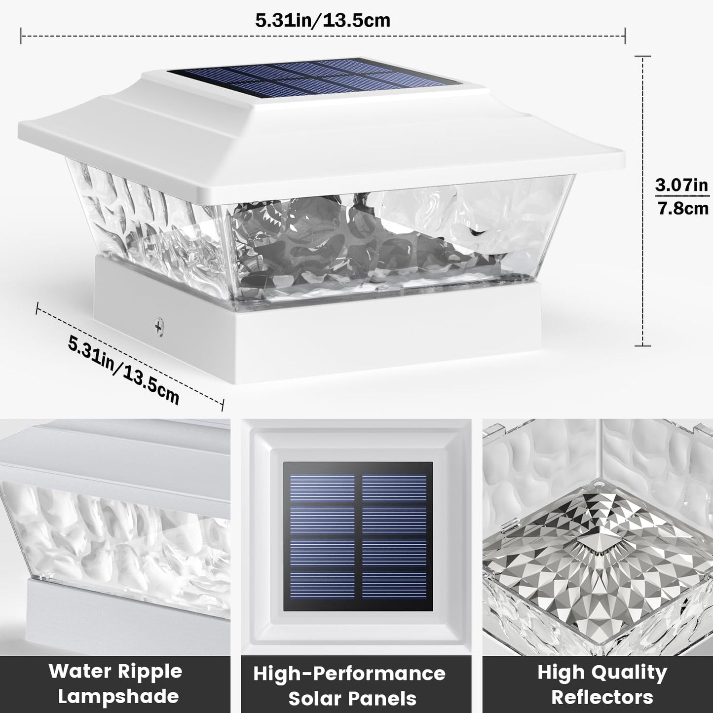Siedinlar Solar Post Lights Outdoor 12 Leds 4 Modes Post Cap Light For 4X4 5X5 6X6 Wooden Vinyl Fence Deck Posts Garden Patio Decor  Warm/Cool White Dynamic Lighting (1 Pack  White)