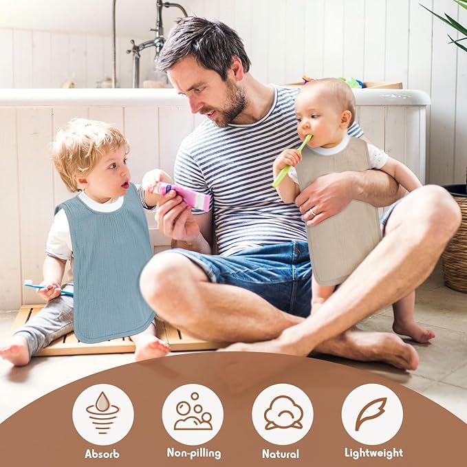 Newwiee 5 Pcs Large Muslin Pullover Baby Bibs Full Coverage Toddler Slip on Absorbent Bib Waterproof Toddler Towel Bibs (Stylish Color)