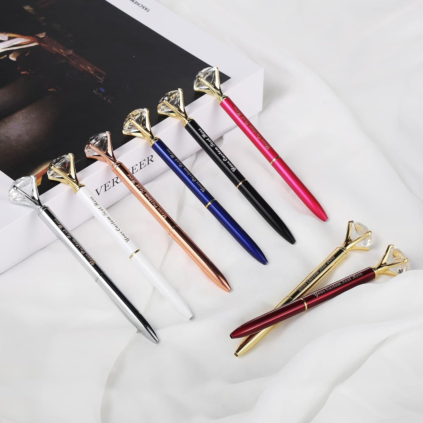 20 Pcs Big Diamond Pens Bling Wedding Crystal Metal Ballpoint Pens with Black Ink