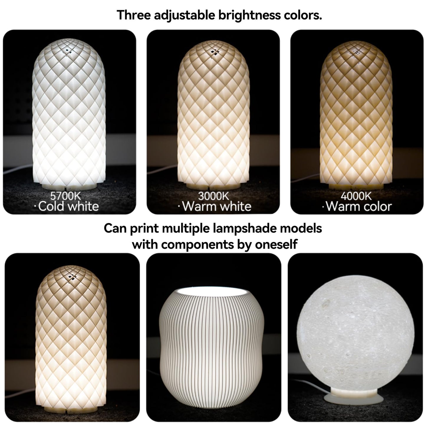 LED Lamp Kit for 3D Printer, 3 Colors, 5V USB Powered, 3000K Warm Light, DIY Hardware Model Parts
