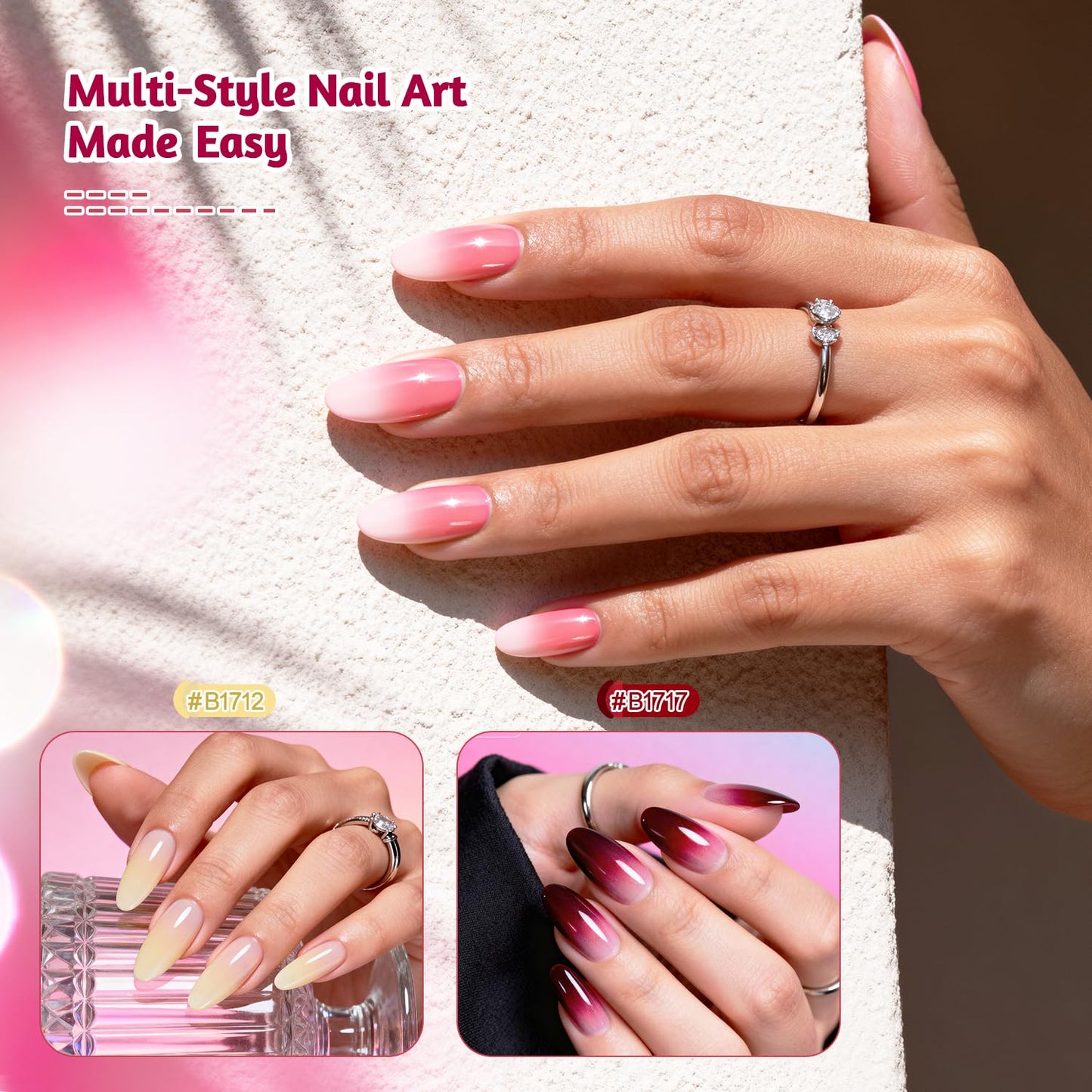 JODSONE 9 Colors Gradient Sponge Pat Paint Nail Gel Kit with U V Nail Lamp with 50 PCS Nail Sponges and Grabbing Pen
