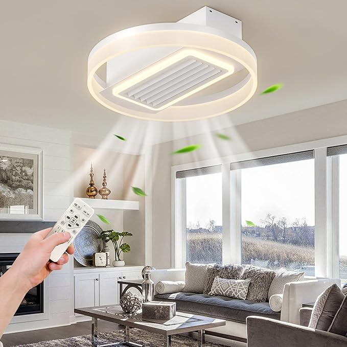 NicBex Ceiling Fan 20 Inch Modern Ceiling Fans with Lights Round Ceiling Fan with Remote Control Bladeless Ceiling Fans with Reversible Motor for Bedroom, Living Room, White