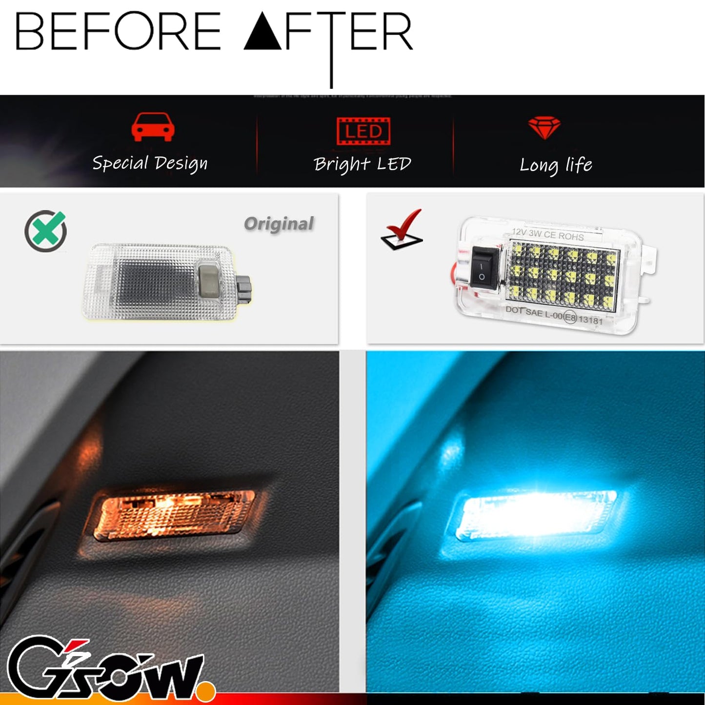 Gsowo Led Luggage Compartment Light For Toyo-Ta Rav4 2019 2020 2021  Cargo Lamps Decorative Atmosphere Lamp  Rav4 Accessories Trunk Ceiling Lighting  1 Pc  Ice Blue
