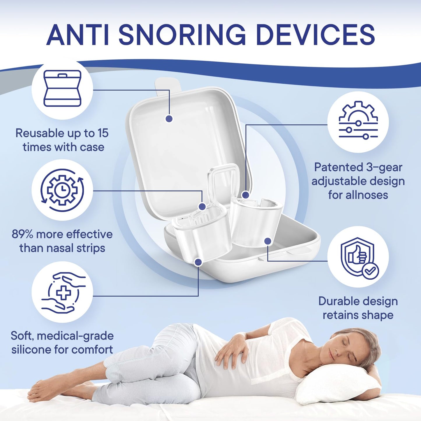 Anti Snoring Devices, Adjustable Snore Stopper for Men and Women, Snoring Solution, Individually Packaged & Reusable – 4 Pack