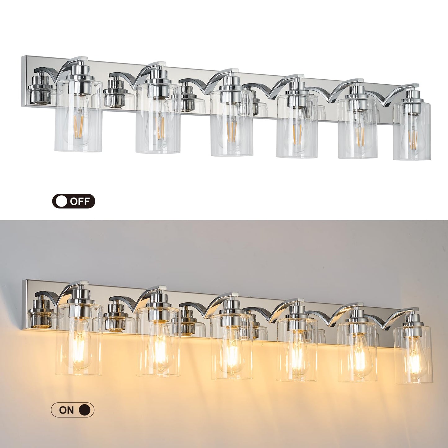 Alaislyc 6-Light Bathroom Light Fixtures Modern Chrome Vanity Lights For Bathroom Lighting Fixtures Over Mirror With Clear Glass Shade For Cabinet Mirror Bedroom Hallway