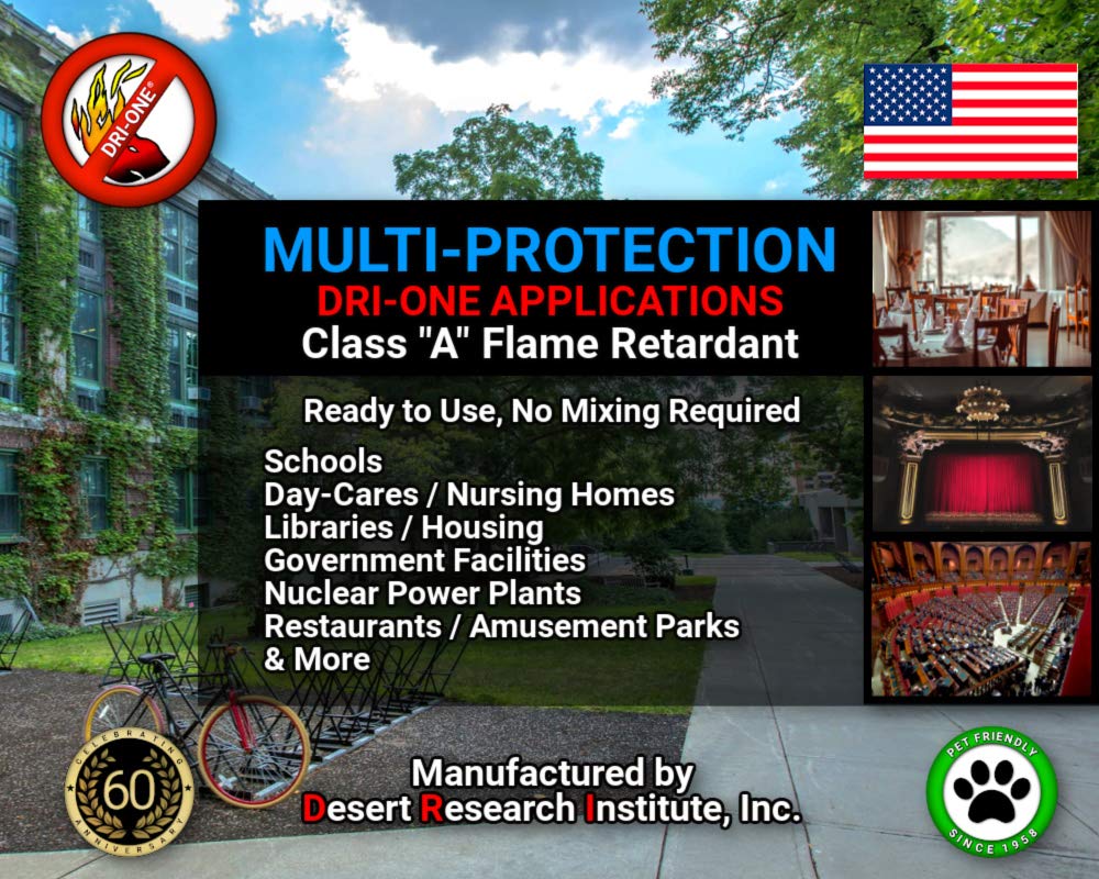 Fire Retardant Spray (Class A for Fabric, Wood, Theater Curtains & More) Eco-Safe, Non Toxic, C.A.C. Title-19, ASTM E84, DRI-ONE