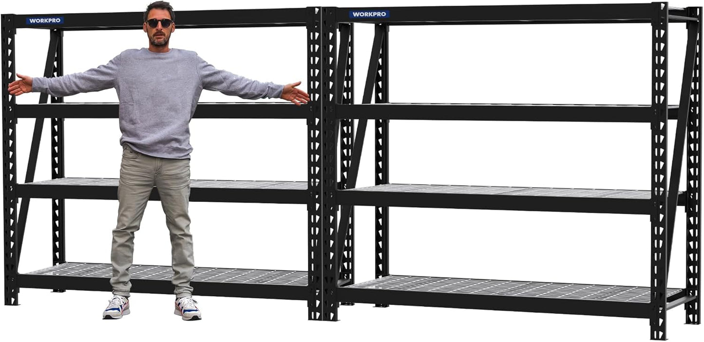 WORKPRO 68" Ultra Wide 4-Tier Metal Garage Shelving Unit, 68"W x 24"D x 65"H, 7200 LBS Capacity, Heavy Duty Storage Utility Rack, Industrial Adjustable Shelves for Shop Warehouse Basement, Pack of 2