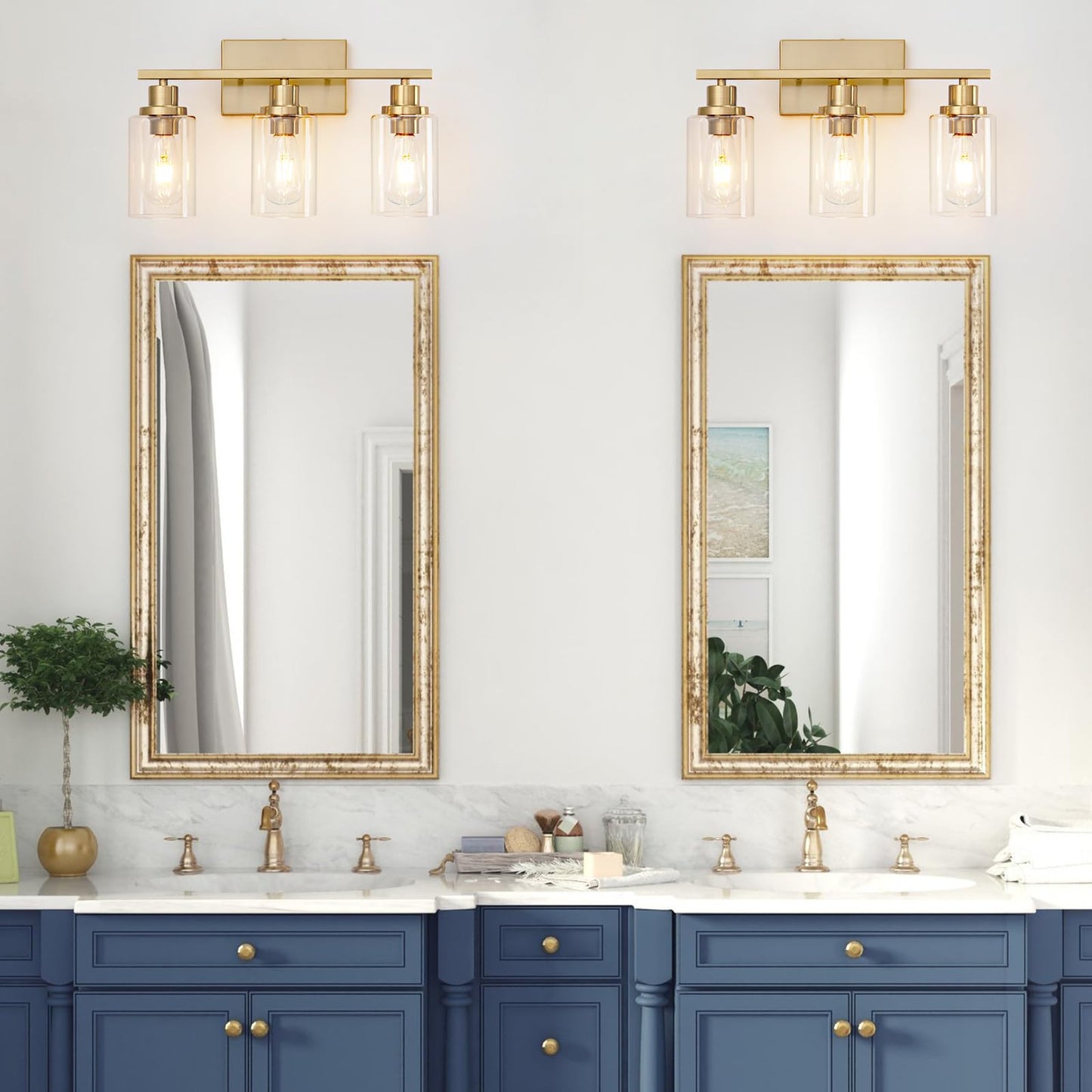 Hccz 3-Light Bathroom Vanity Light Fixture, Brushed Brass, Glass Shade, Model 800-100-1077, Modern Farmhouse Wall Sconce For Home