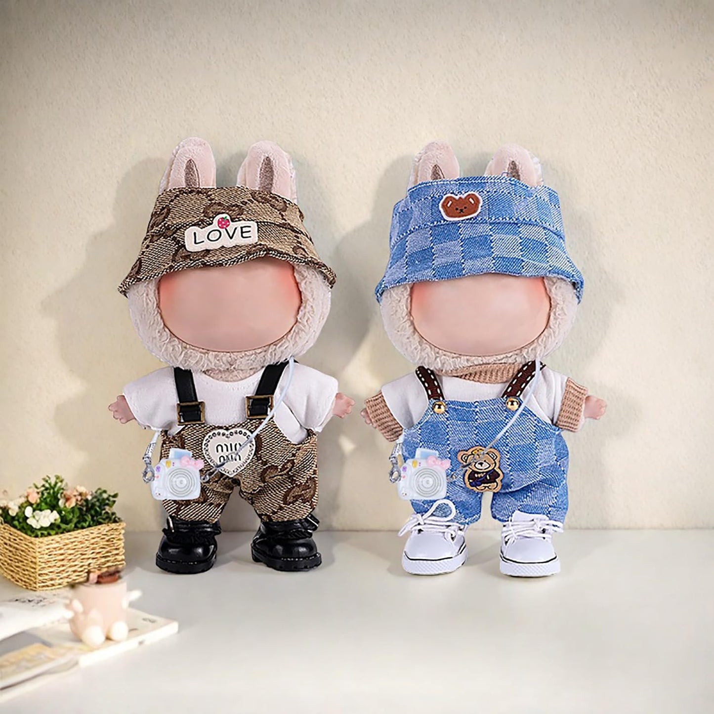 4pcs Handcrafted Doll Clothes Set for 15cm/17cm Labubu Dolls (No Doll, No Shoes), Cute and Premium Outfits Accessories, Stylish Clothes for Boys Girls Birthday Collectors (Blue Overalls Set) AK053BL