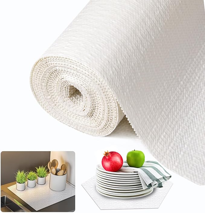 Beautysaid Shelf and Drawer Liner for Kitchen Cabinet, Non Adhesive Non Slip Shelf Paper Waterproof Washable Thickened for Dresser Pantry Shelve Bathroom Protector Liner(White,20 in x 30 FT)