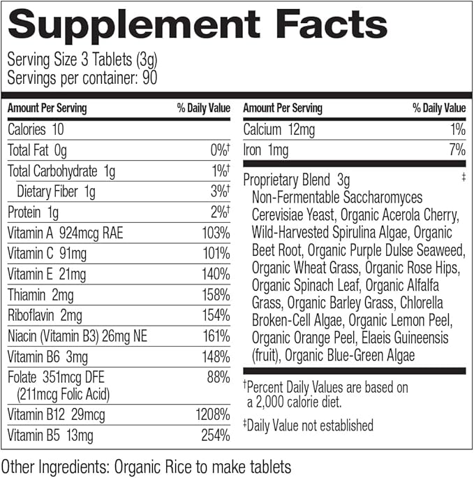 Dr. Schulze's Superfood 100 | Vitamin & Mineral Herbal Concentrate | Dietary Supplement | Daily Nutrition & Increased Energy | Gluten-Free & Non-GMO | Vegan & Organic | 270 Tabs