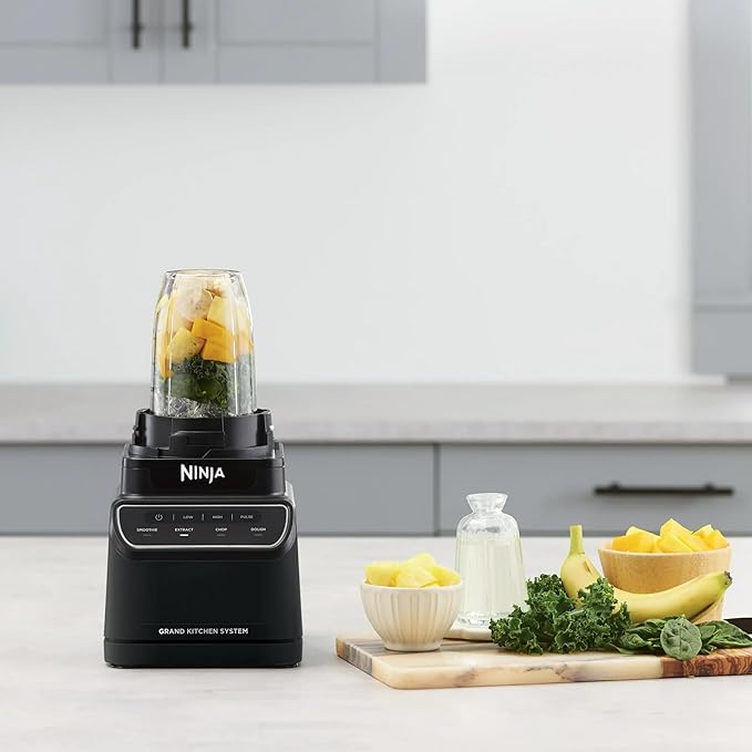 Ninja Grand Kitchen System KS500, 1200-Watt Blender & Food Processor Combo, 72oz Pitcher, 8-Cup Processor Bowl, 18oz To-Go Cup, 4 Preset Programs for Smoothies, Extract, Dough & Chop, Black
