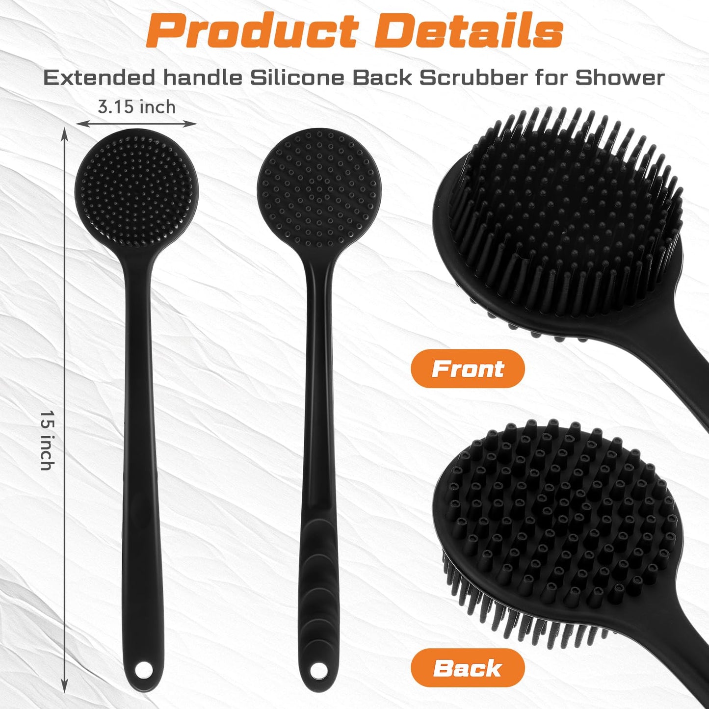 Sunnyray 2 Pack 15 Inch Soft Silicone Back Scrubber with Long Handle, Scrubber Anti Slip for Shower, Bath Body Brush, Improved S
