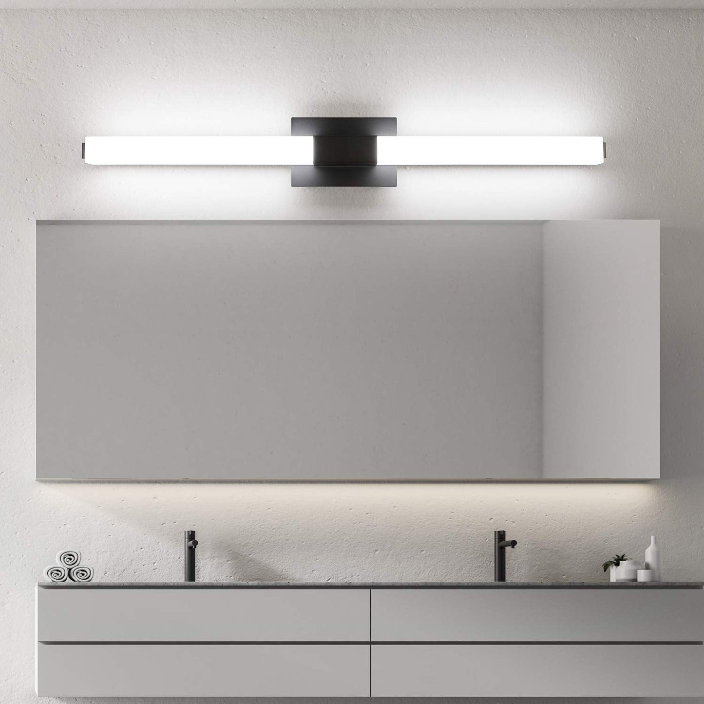 ZUZITO LED Bathroom Light Fixture 39.4in Matte Black Dimmable Acrylic Wall Light 6000K Bright Cool White