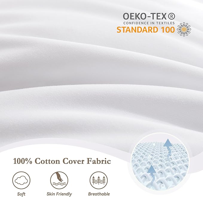 puredown® Feather Pillows with 100% Cotton Cover, Set of 2 Bed Pillows for Sleeping, Standard Size