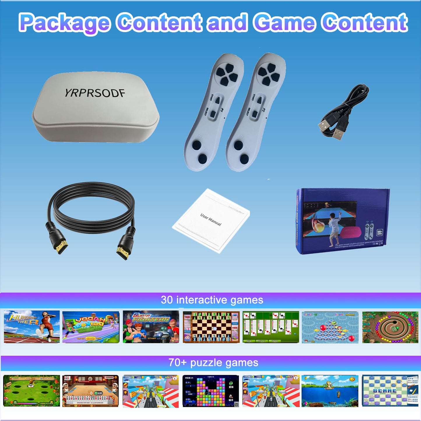 YRPRSODF TV Game Console Built in 100+ Gam ES, Video Game Machine with 2.4G Wireless Gamepad Somatosensory Control, USB Plug and Play, Kid & Adult Interactive& Puzzle Games,Grey