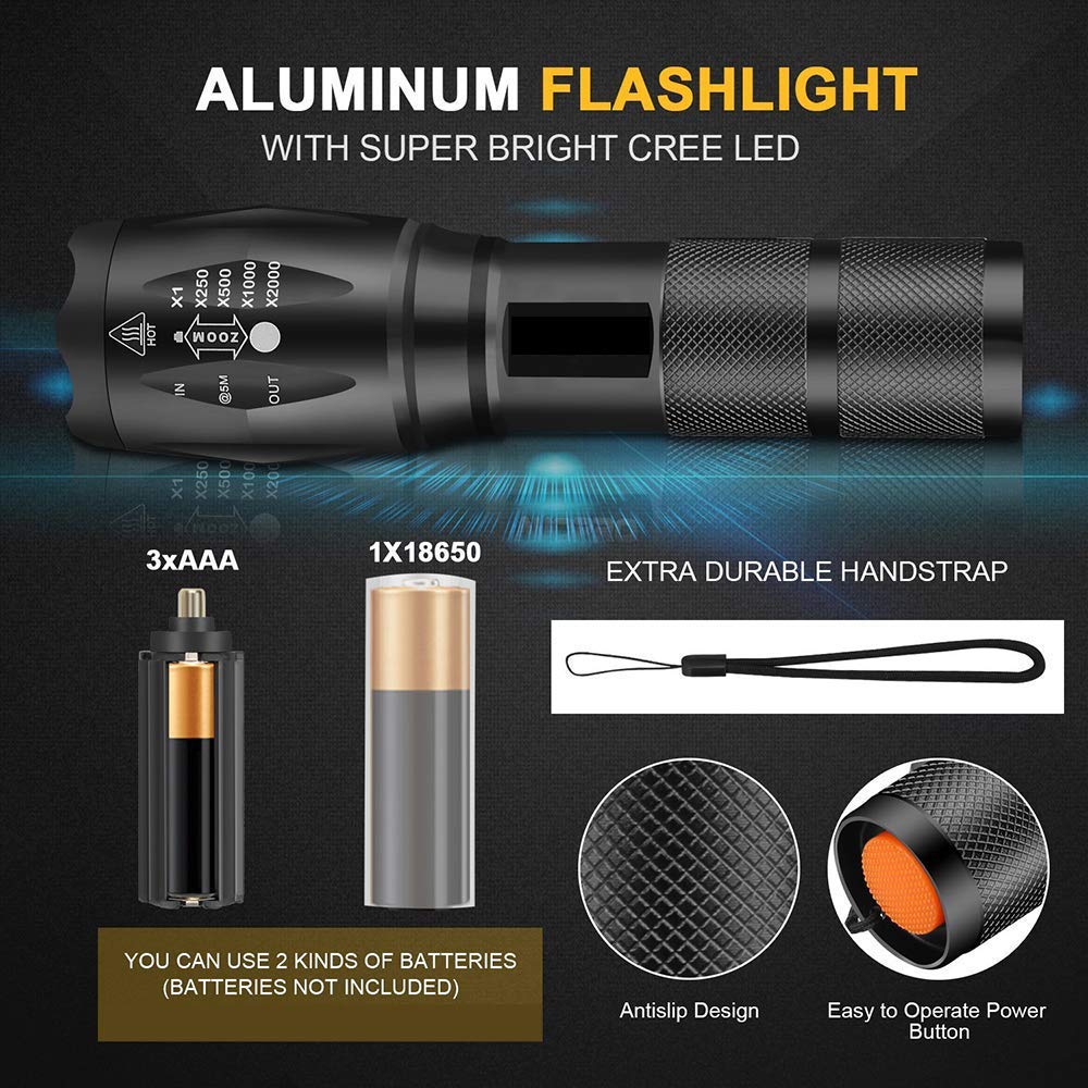 Modoao 3 Pack Led Flashlights - Super Bright, Zoomable, 5 Modes, White, Model B07J4Xfm31, Ideal For Camping, Hiking, Dog Walking