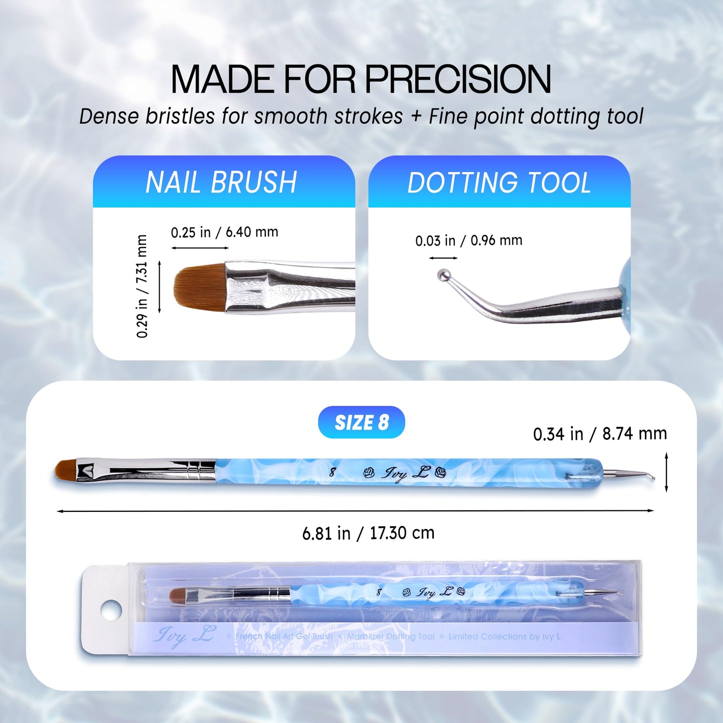 Ivy L 2- Way French Gel Acrylic Nail Art Kolinsky Brush with Dotting Tool for Professional Manicure Cuticle Clean up Nail Art De