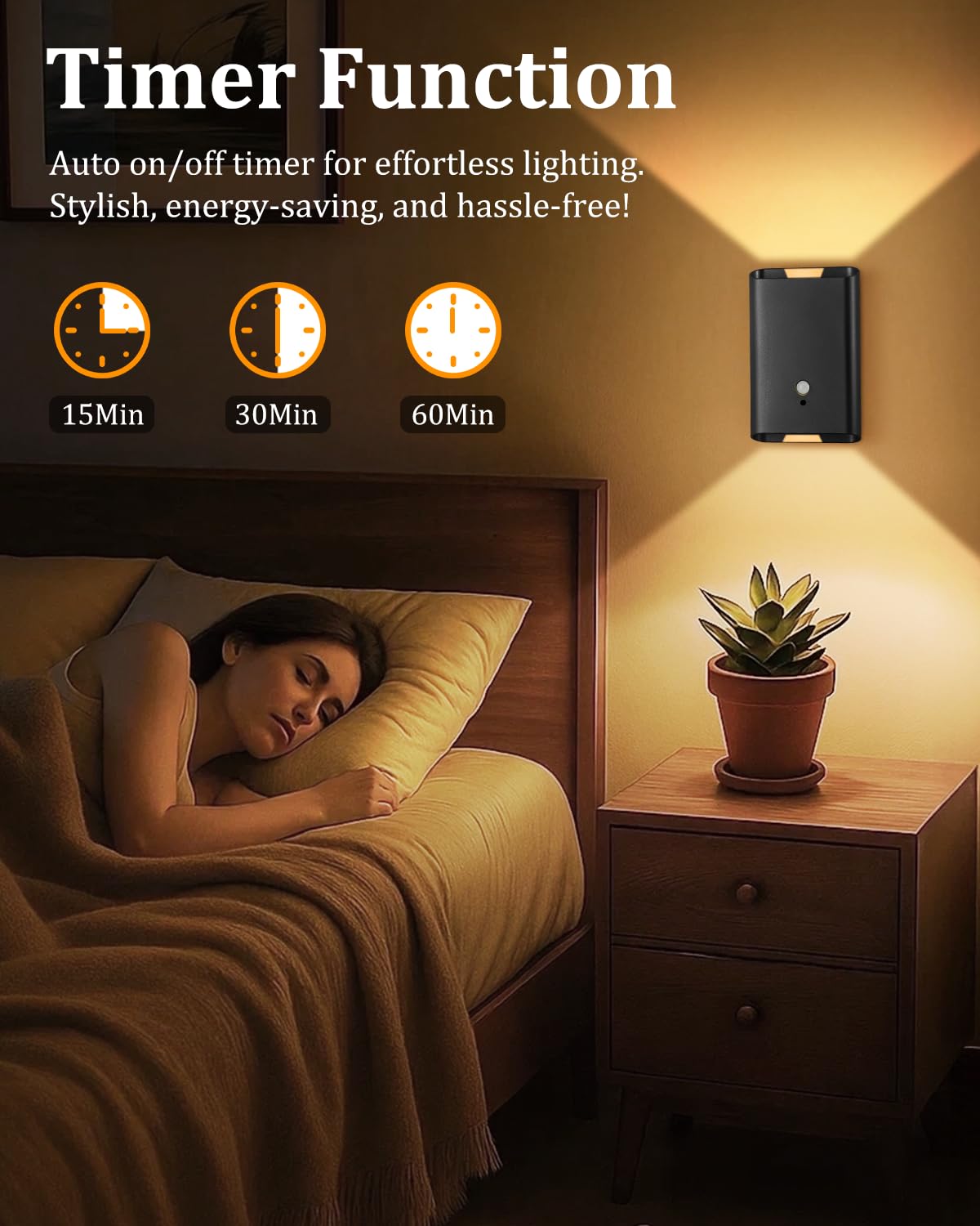 Fizrice Motion Sensor Wall Light - Remote Control, 6000mAh Rechargeable, Brightness Adjustable, 3 Color Temp, Black, 2pcs, Model CDB-WL-BLK