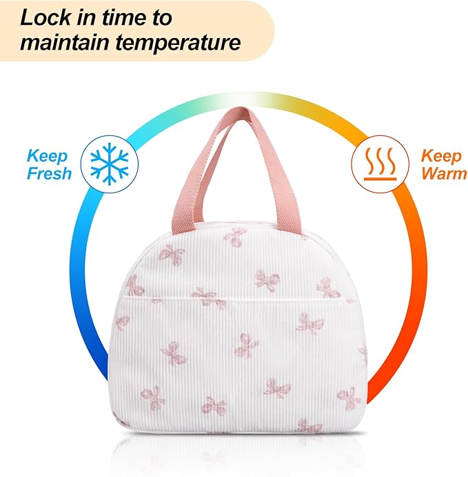 Lunch Box for Women,Cute Corduroy Lunch Tote Bag,Reusable Insulated Lunch Box,Large Capacity Cooler Bag with Compartments for Work, Picnics or Travelling