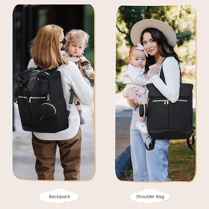 LOVEVOOK Diaper Bag Backpack,Diaper Bag Tote with Insulated Pockets,Baby Bag for Girl Boy with Changing Pad,Large Baby Diaper Bag with Pacifier Case,Anti-Theft Travel Backpack for Women,Black