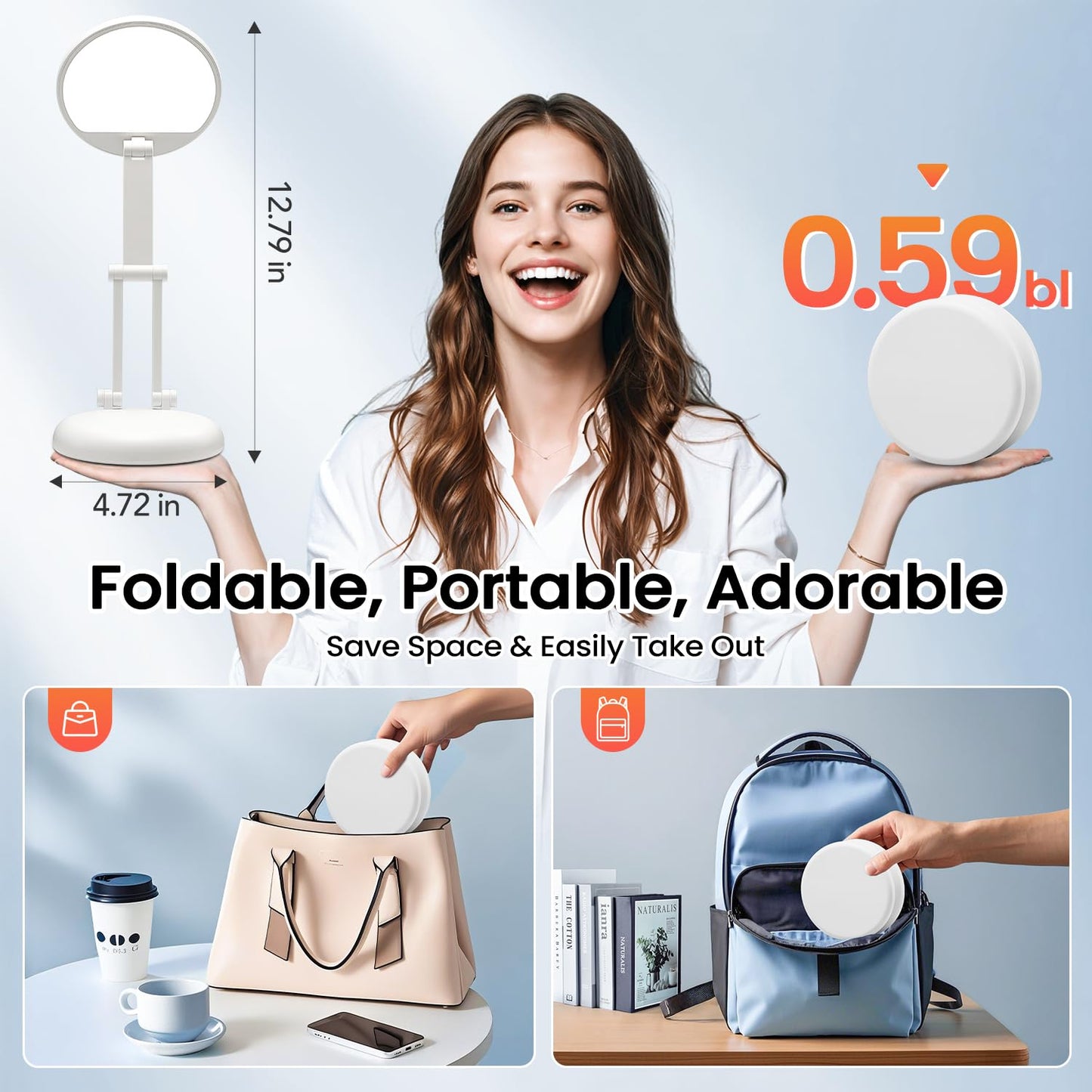 One Fire Battery Operated Desk Lamp, Small, Foldable & Portable, Dimmable, White Wood