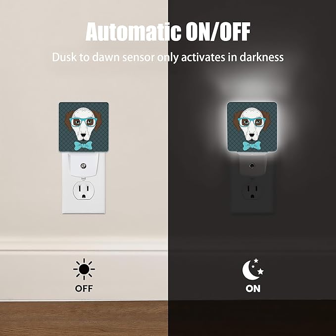 Dog,Hipster Portrait Dog Night Light, Dusk to Dawn Smart Sensor Nightlight for Bedroom Bathroom Kitchen Hallway Stairs Hallway, Plug-in, Energy Efficient Decor Desk Lamp Gifts