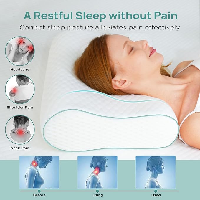 Cervical Neck Pillow, Side Sleeper Pillow for Neck Pain Relief, Adjustable Contour Pillow for Sleeping, Ergonomic Memory Foam Pillow, Orthopedic Cooling Pillow Back Stomach Sleeping, Queen Size